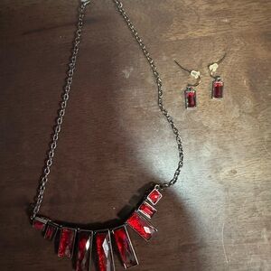 Chic Red and Silver Necklace and Earring Set